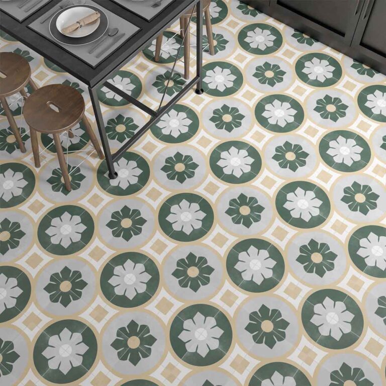 Aruba Bloom Green Pattern Porcelain Tile 22.3x22.3cm Matte Lifestyle 768x768