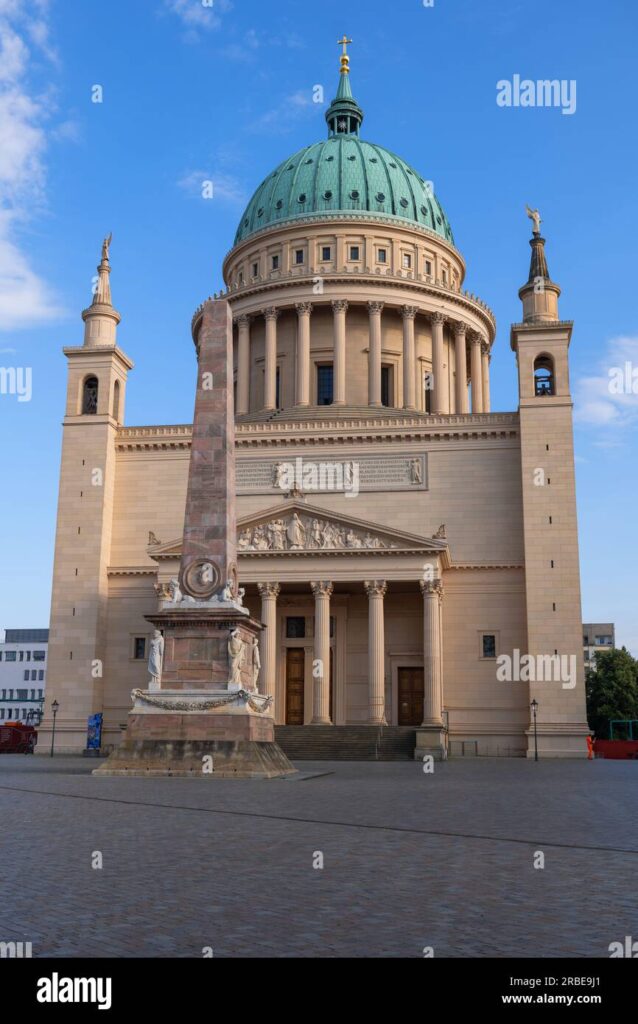 saint nicholas church st nikolaikirche in city of potsdam germany evangelical church in classicist style from the 19th century view from the old 2RBE9J1 638x1024