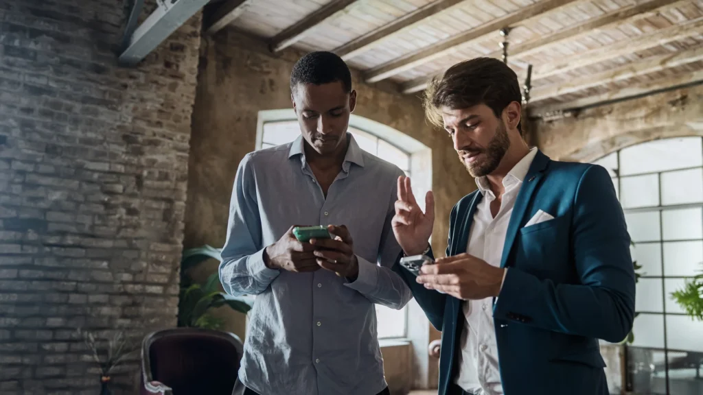 HeroImageTwoProfessionalsOnSmartphonesinHipsterOffice 1024x576