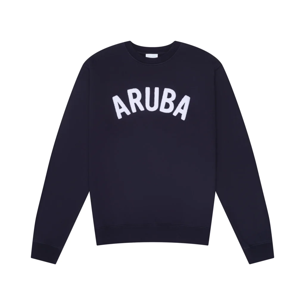 Okaicos Navy Aruba Chenille Embroidered Crewneck Cotton Sweatshirt Front 1024x1024