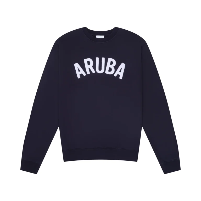 Okaicos Navy Aruba Chenille Embroidered Crewneck Cotton Sweatshirt Front 768x768